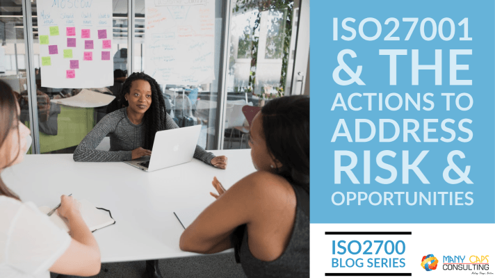 ISO27001 and the actions to address risk & opportunities - 3 ladies in a meeting discussion risk