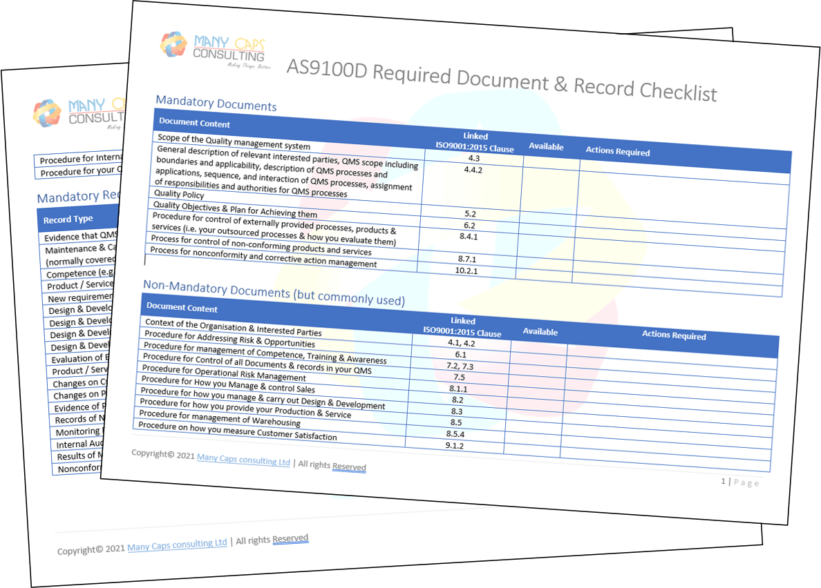 AS9100D Required Document and Records List